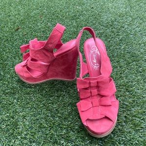 Pink suede wedged heels